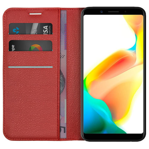 Leather Wallet Case & Card Holder Pouch for Oppo A73 / F5 - Red